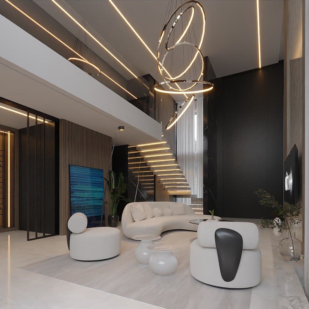 The Meridian, interior and exterior views