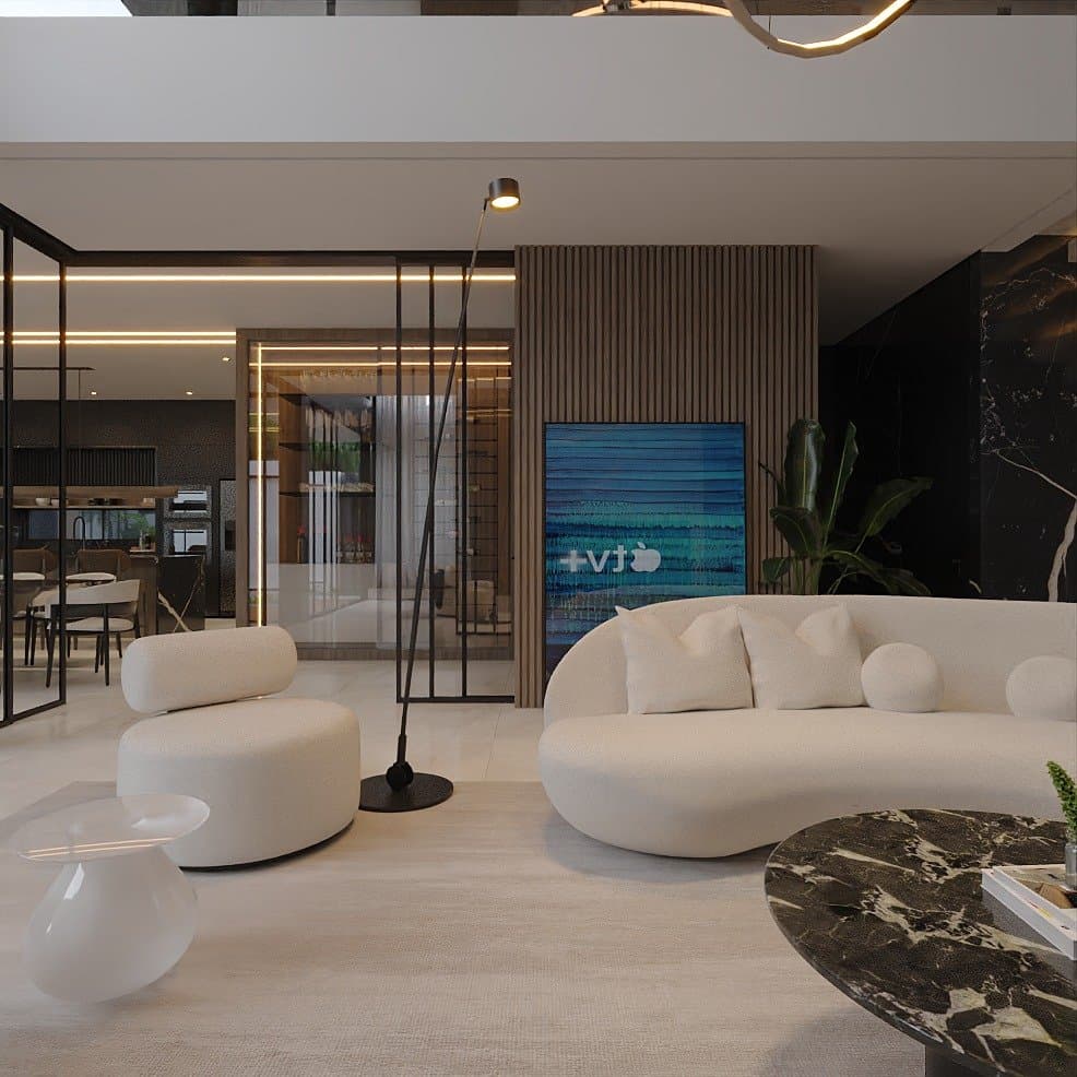 The Meridian, interior and exterior views