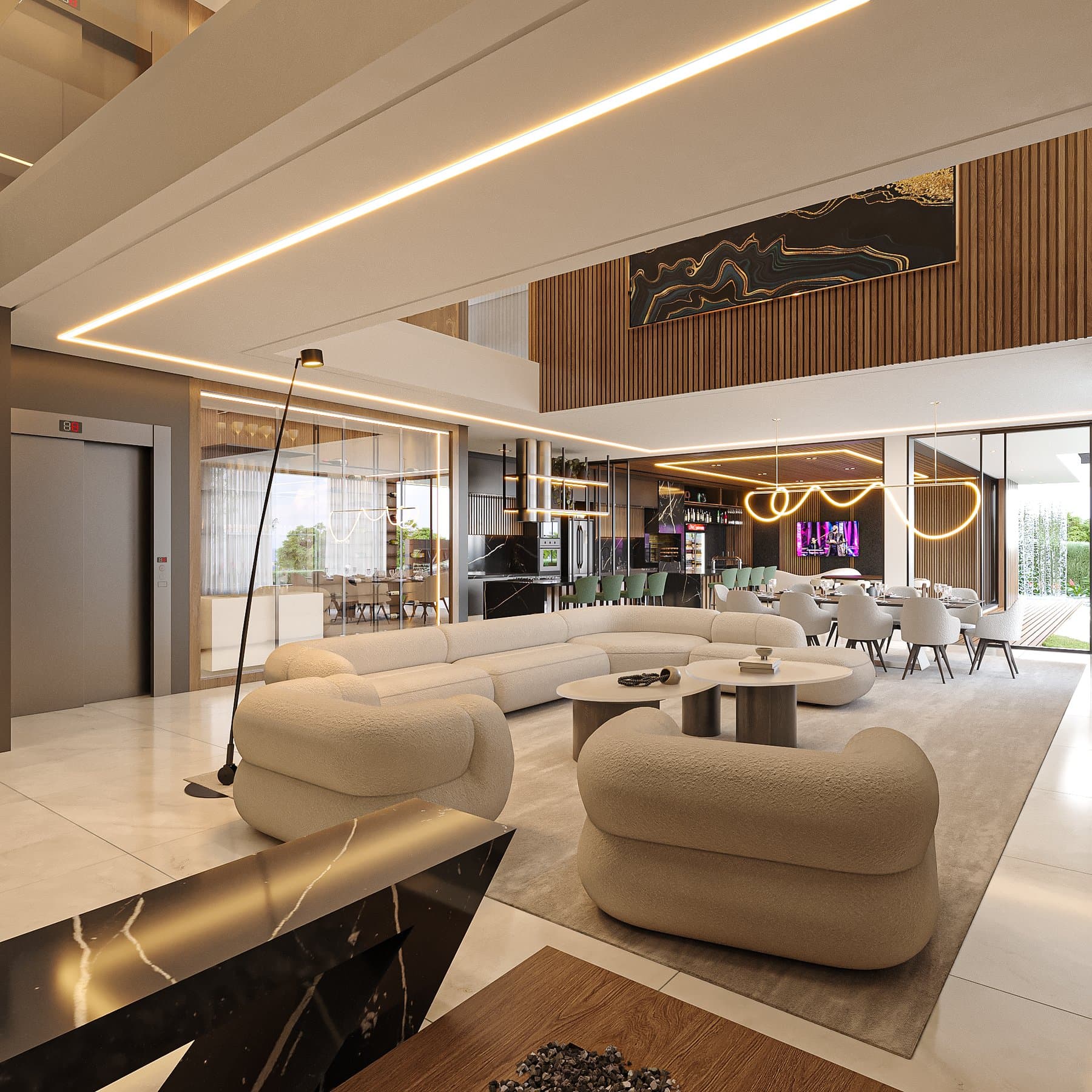 The Atrium, interior and exterior views